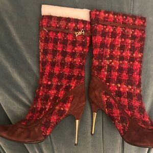 D&G Vibrant Red Checkered Heeled Boots